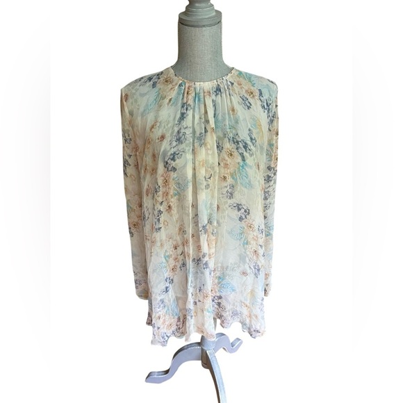 Zimmermann Blue and White Floral Print Silk Top size 3